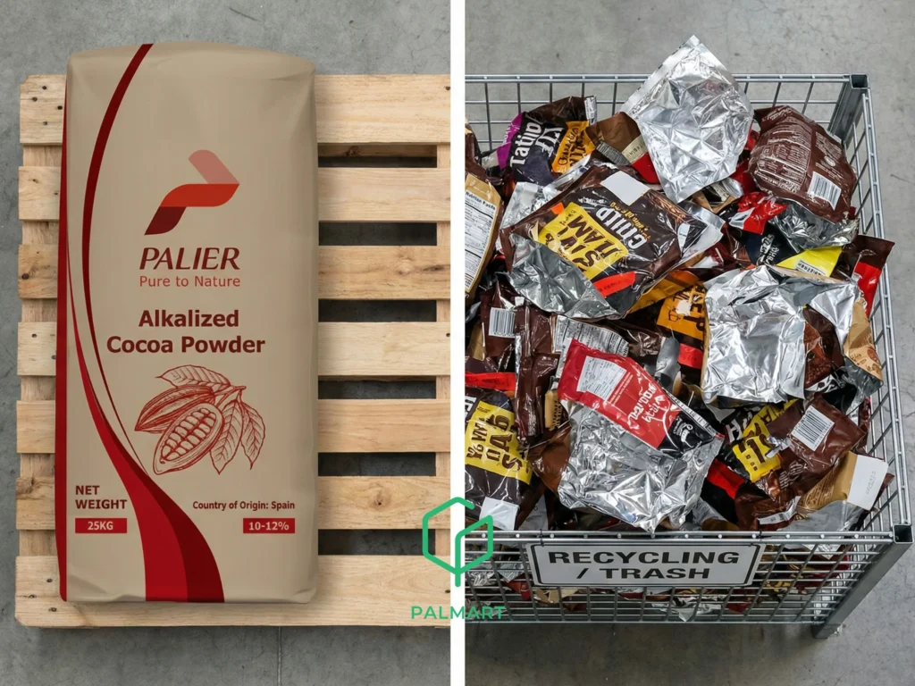 Comparing the packaging waste of retail bags versus one bulk ingredient sack.